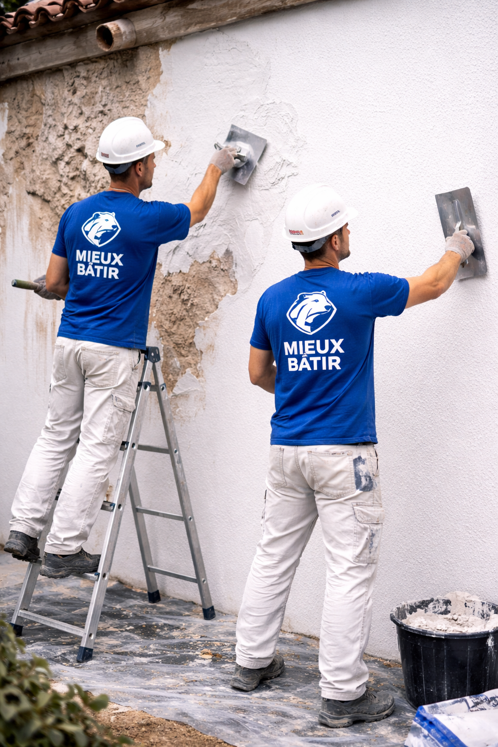 ouvrier mieux batir qui refont l'enduit