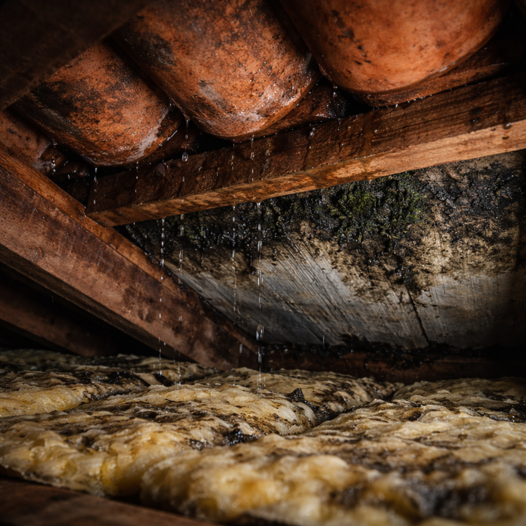 Humidité ou traces sous les tuiles dans les combles