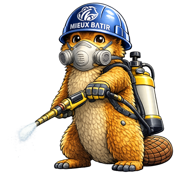 mascotte qui passe l'hydrofuge toiture