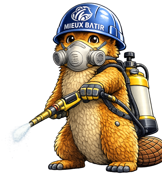 mascotte qui passe l'hydrofuge toiture